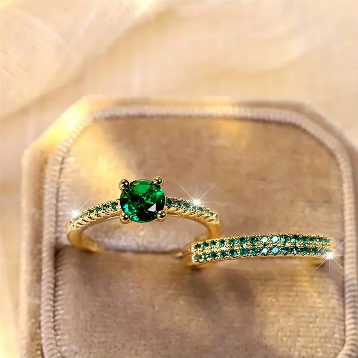 Serena Emerald Duo Ring Set | Gold