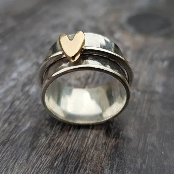 Mely - Golden Heart Silver Ring