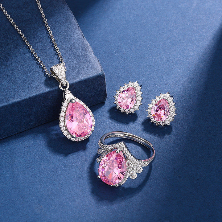 Aria Teardrop Pink Set | White Gold 