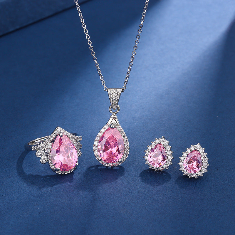 Aria Teardrop Pink Set | White Gold 