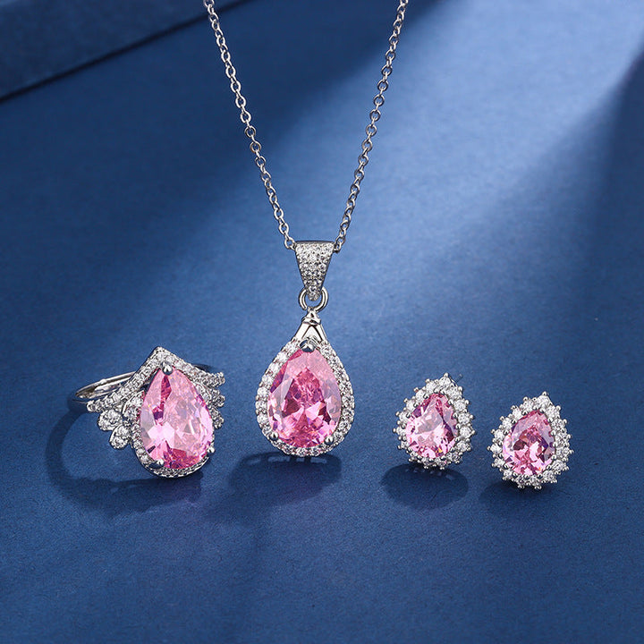 Aria Teardrop Pink Set | White Gold 