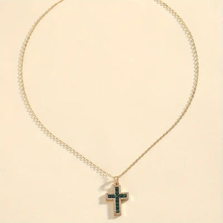 Solene Emerald Cross Pendant Necklace | Gold