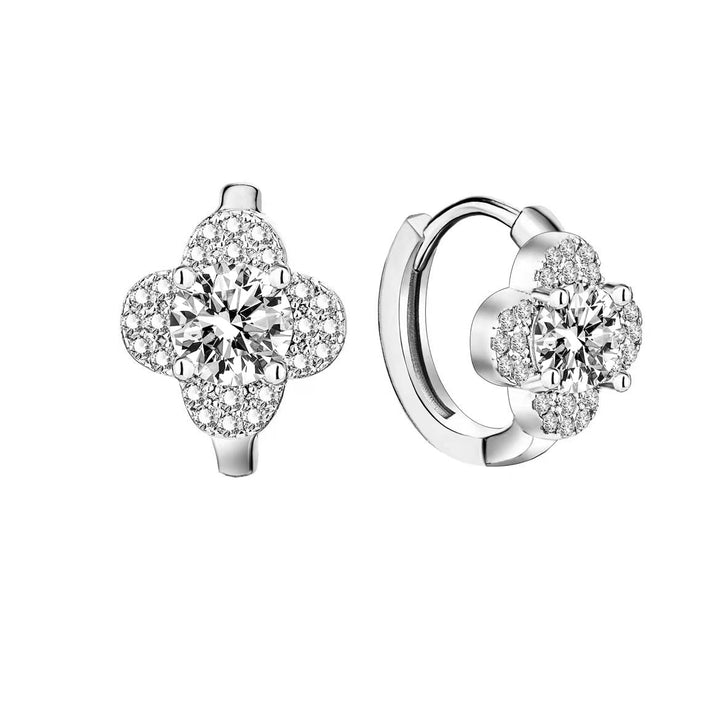 Moissanite Clover Earrings | White Gold