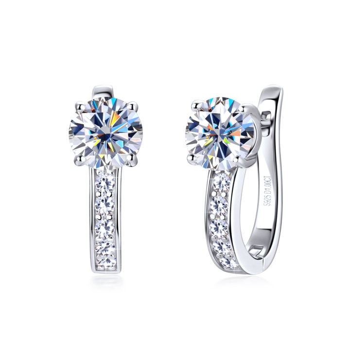 Channel Moissanite Huggie Earrings | White gold